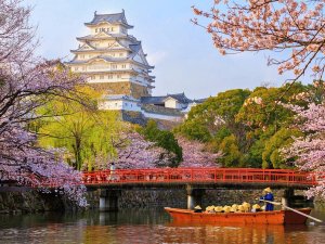 BrĂĽcke vor der Burg Himeji