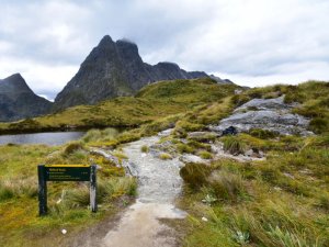 Schild auf dem Wanderweg auf dem Milford Track, Neuseeland