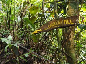 Schild weißt zum Wasserfall in El Valle de Anton in Panama