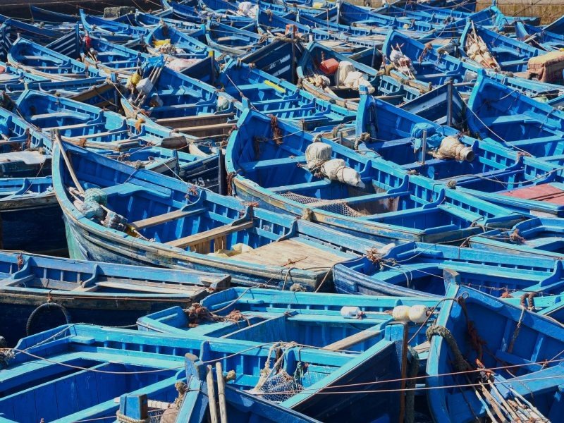 blaue Boote in Essaouira Marokko